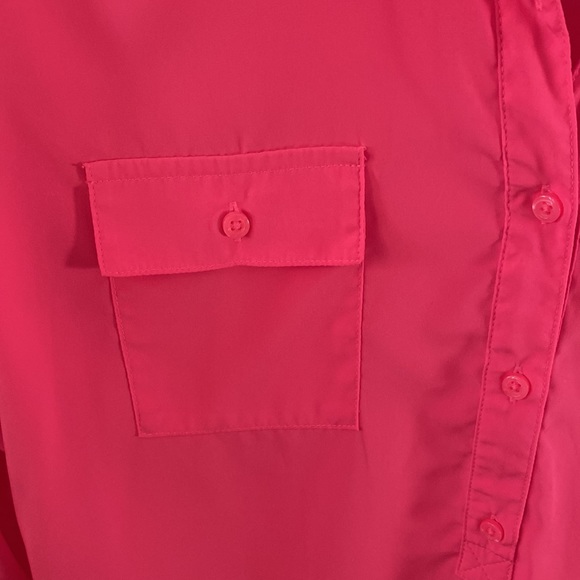 Neon Pink Button Up Blouse with Pockets - Picture 3 of 4